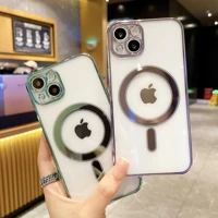 luxury plating clear magnetic for magsafe wireless charge case for iphone 13 12 11 pro max x xr apple 12pro original magnet case