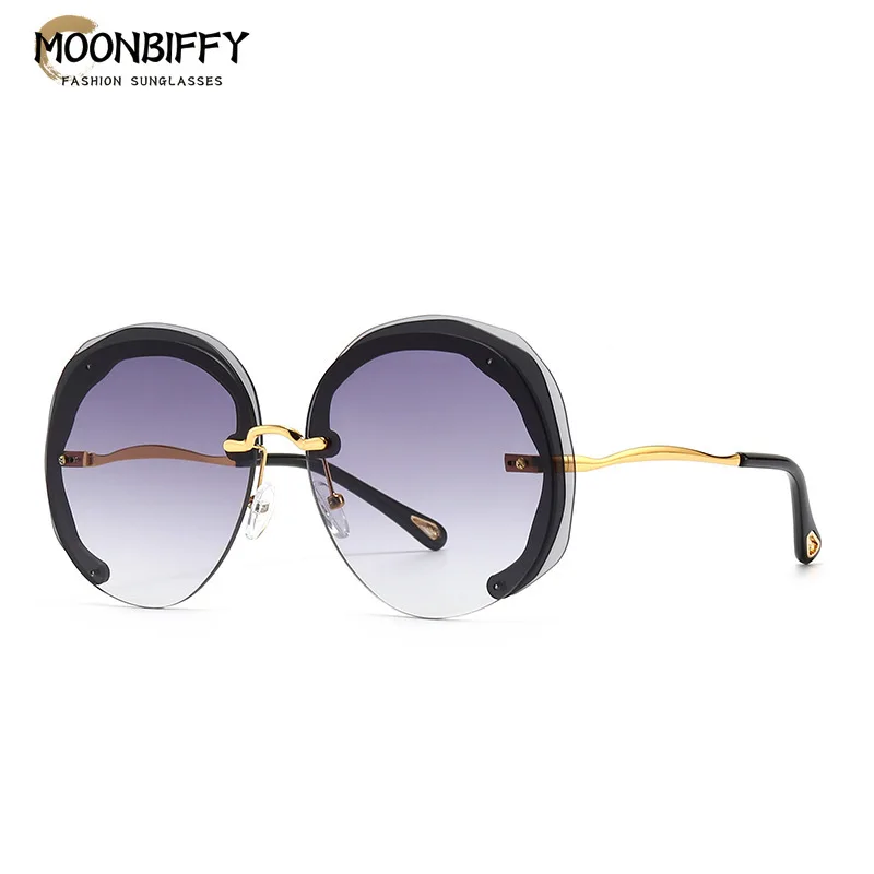

Multi-storey Rimless Round Sunglasses For Women New Luxury Brand Gradient Oversize Sun Glasses Female Alloy Cat Eye Shade
