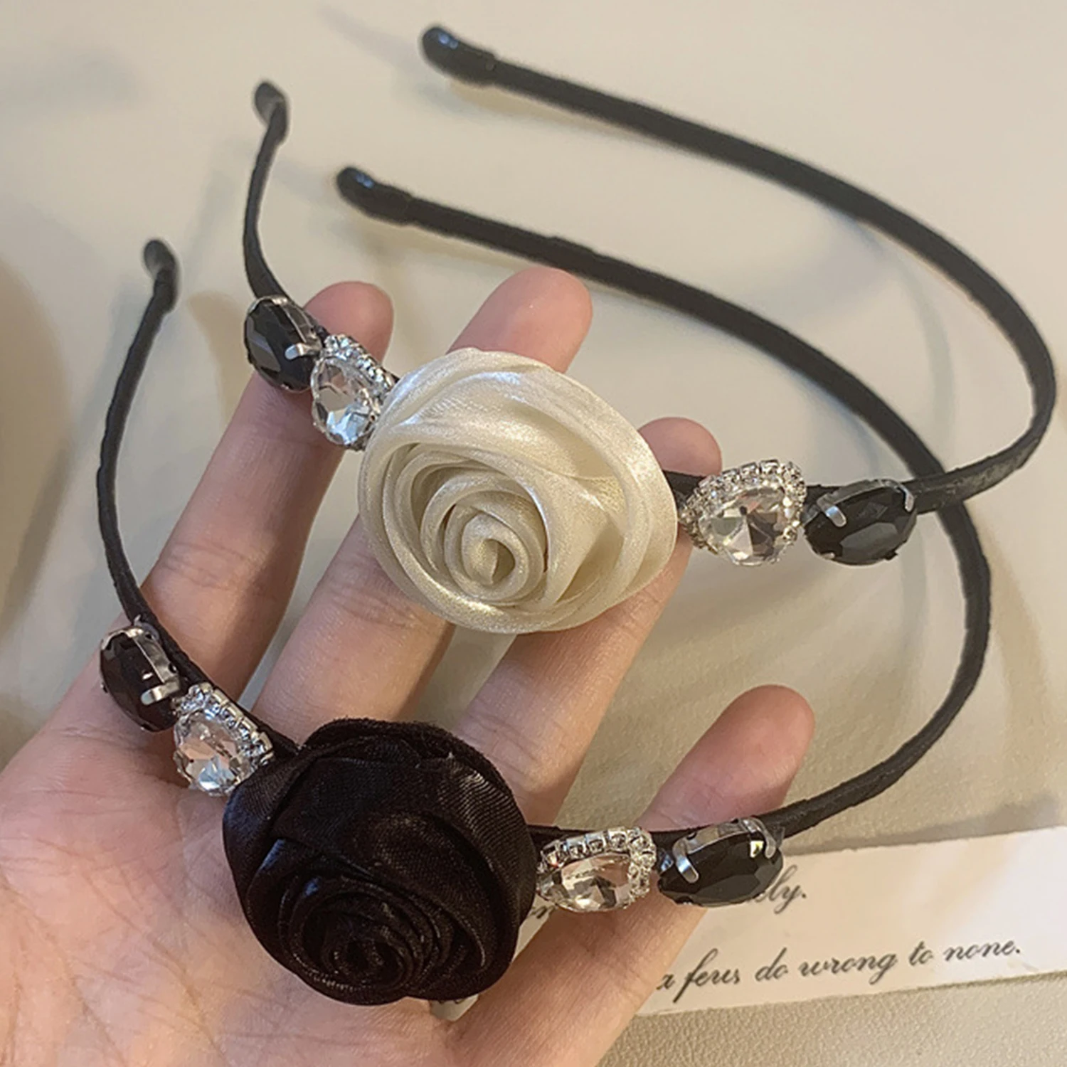 

New Luxurious Elegant Rose Crystal Headbands For Women Girls Accessories Headdress Gauze Flower Hairband Tiara Wedding Hair Hoop