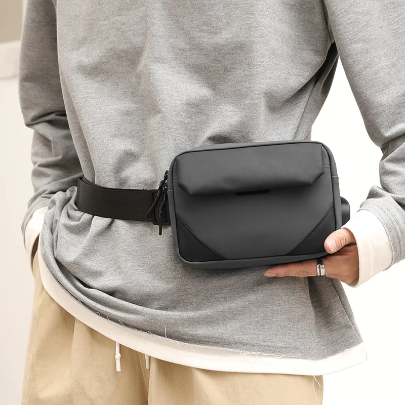 New Men's Fashion Pure Color Pu Leather Waist Bag Shoulder Bag Street Trend Multifunctional Single Shoulder Bag Wholesale