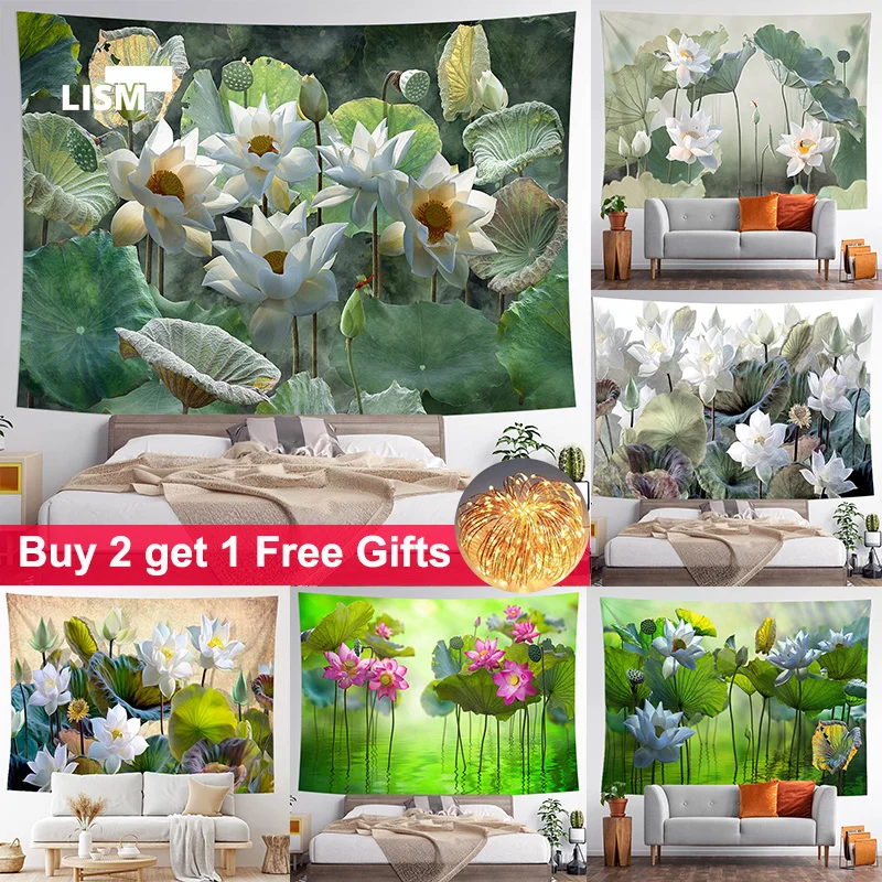 

Lotus Flower Tapestry Home Decoration Living Room Summer Style Hanging Bedroom Decor Aesthetic College Dorm Wall Tapestries