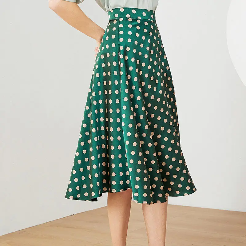 

Women 2022 Spring Summer A-line Polka Dot Print A-line Skirt Female High Waist Casual Skirt Office Lady Elegant Slim Skirts J34