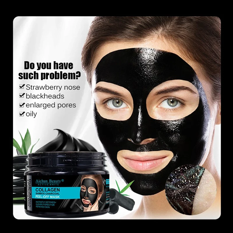 

Bamboo Charcoal Peel-Off Black Mask Anti-Acne Facial Cleansing Blackhead Remove Skincare Collagen Moisturizing Peeling Mud Mask