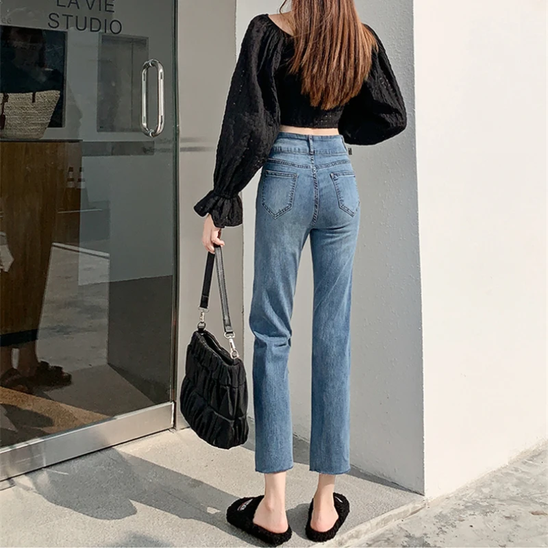 Новые облегающие укороченные джинсы с завышенной талией для женщин модная