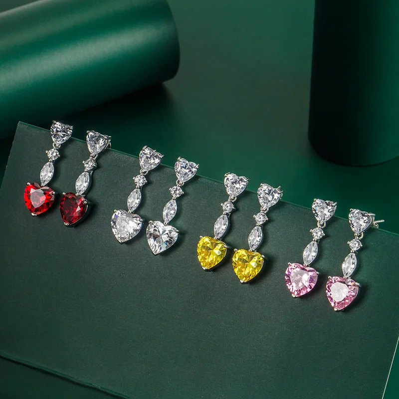 

Uilz Exquisite Multicolor Heart-shaped Zircon Crystal Drop Earrings Jewelry Wedding Party Birthday Gift Wholesale Earring