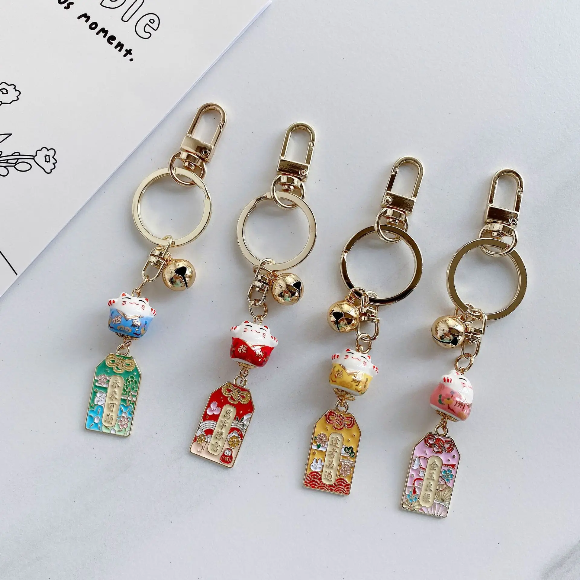 

Cute Ceramics Maneki Neko Lucky Kawaii Cat Fortune Cat Sakura Keychain Key Chain Car Bag Pendent Mobile Accessories Women