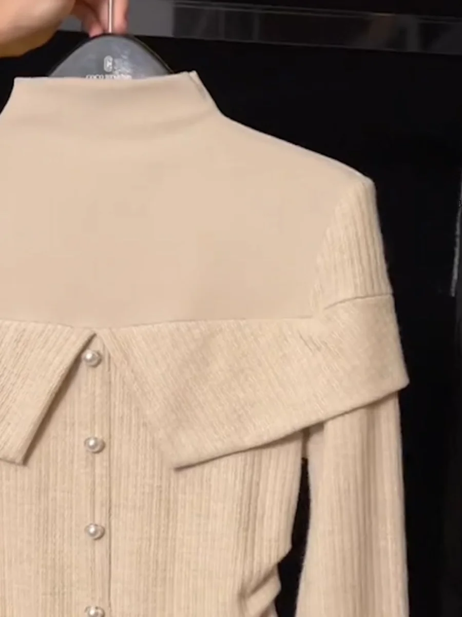 Плюс размер Новый этого года кремово-белый трикотаж с длинными рукавами для