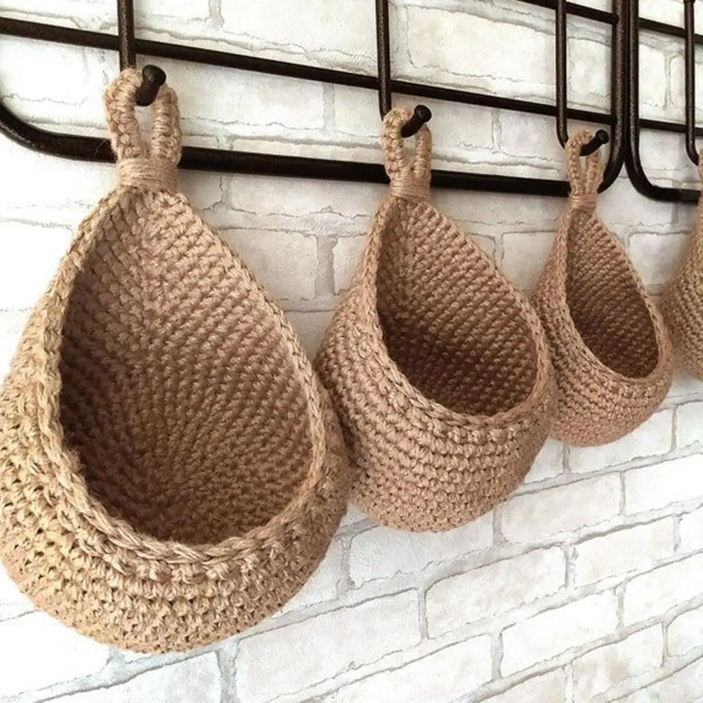 

New Wall Hanging Vegetable Fruit Basket Natural Wicker Woven Fruit Basket Kitchen Table Wall Hanging Storage Basket Dry Shell