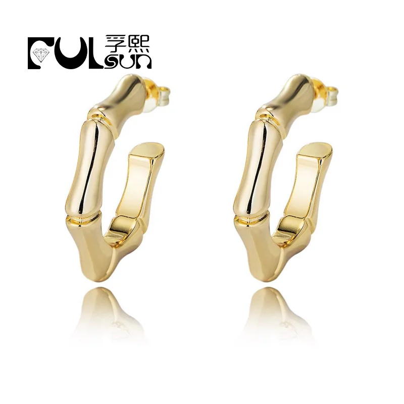 Modern simple minimalism bamboo cuff earrings fashion personality Anti Tarnish 18K Gold plated brass Huggies Stud earring