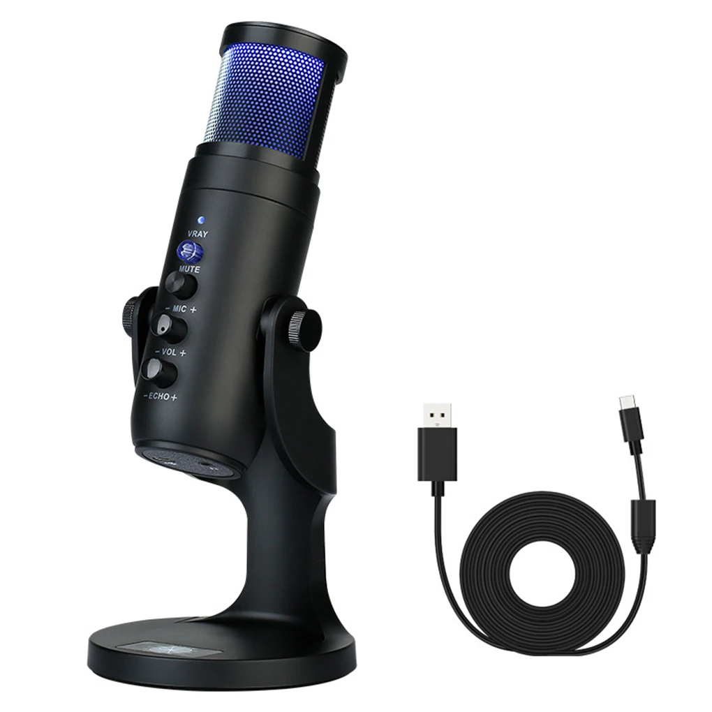 

Конденсаторный микрофон с RGB-подсветкой, вращающийся на 360 градусов