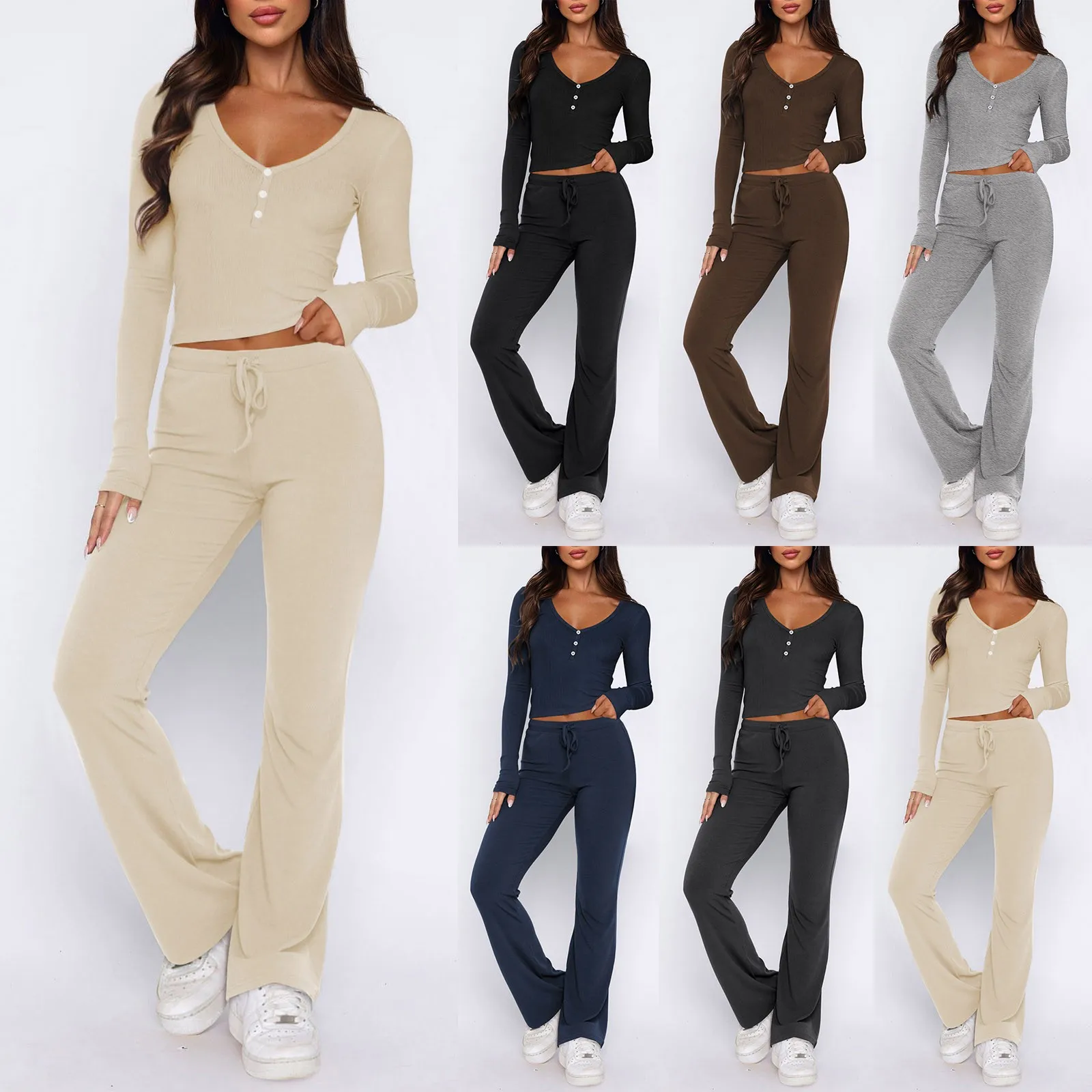 Женские милые и острые Топы с длинным рукавом повседневные брюки Модный комплект