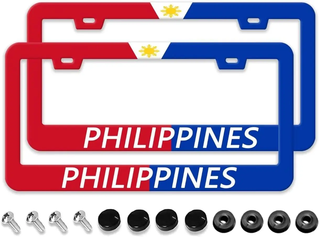 

National Flag of Philippines License Plate Frame 2 Pack Personalized Aluminum Car License Plate Cover License Plate Holder