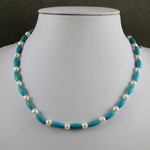 

Newest Real Pearl Turquoise Gemstone Necklace White Freshwater Pearl Blue turquoise Necklace Fashion Jewelry Charming Women Gift