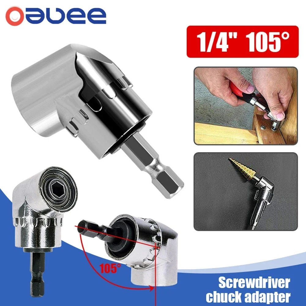 

105 Angle Screwdriver Set Socket Holder Angle Adapter Adjustable Drill Bit Holder 1/4'' Hex Bit Socket Right Angle Drill Adapter