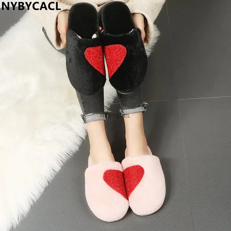 

Women Indoor Warm Home Slippers Bedroom Cute Heart Pattern Non-slip Soft Comfort Plush House Slippers Shoes Autumn Winter 41
