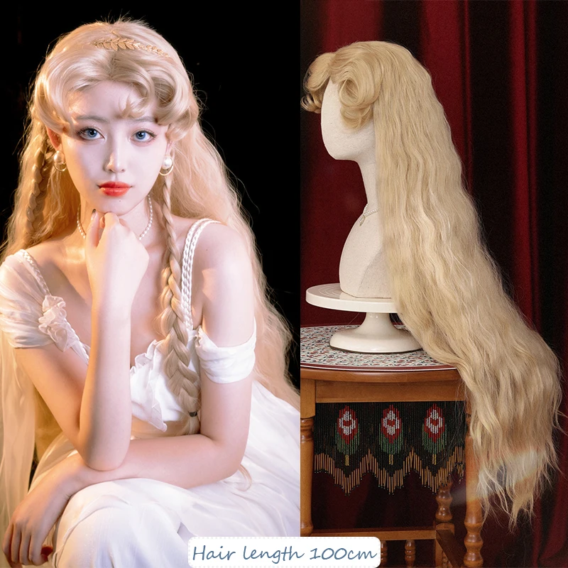 

100cm Synthetic Long Curly Cosplay Wig With Bangs Red Blonde Light Blonde Lolita Wig Women Halloween Cosplay Wigs Female
