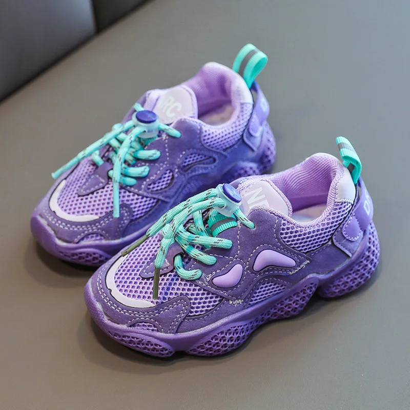 

Дышащие сетчатые кроссовки для мальчиков и девочек, фиолетовые, новинка 2022, детская спортивная обувь, детские повседневные кроссовки для бе...