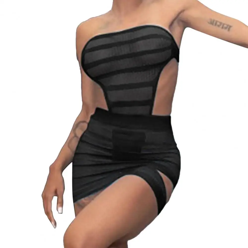 

Perspective Contrast Color Mesh Sleeveless Women Nightclub Suit for Theme Party