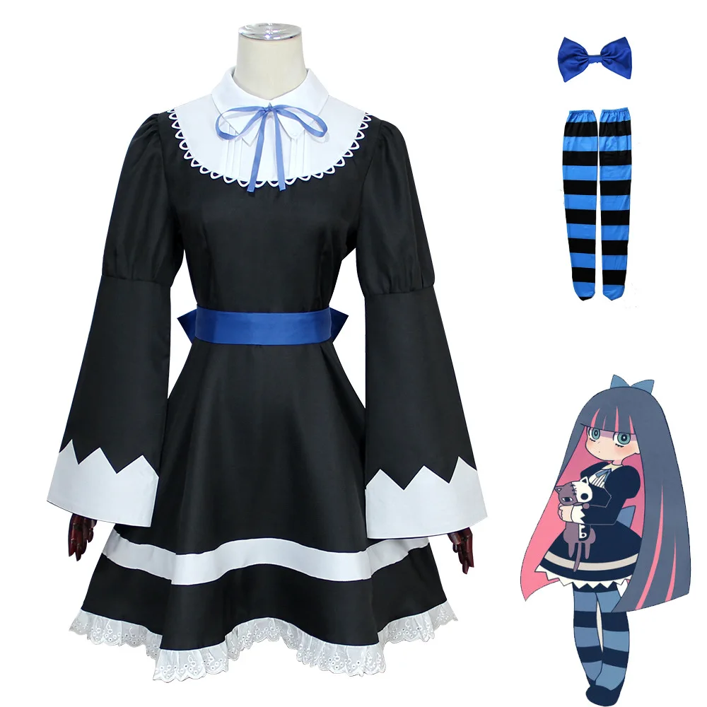 

Anime Panty Stocking Cosplay Costume Anarchy Autumn Maid Lolita Dress Belt Headwear Halloween Party Clothes For Girls Dress up