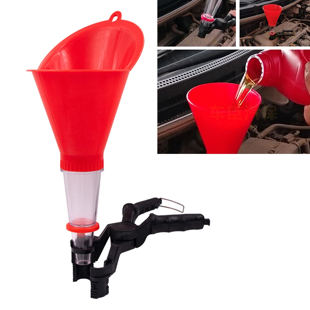 

Car Engine Oil Filling Set Universal Oil Funnel With Adjustable Width Holding Clamp Universal Oil Funnel