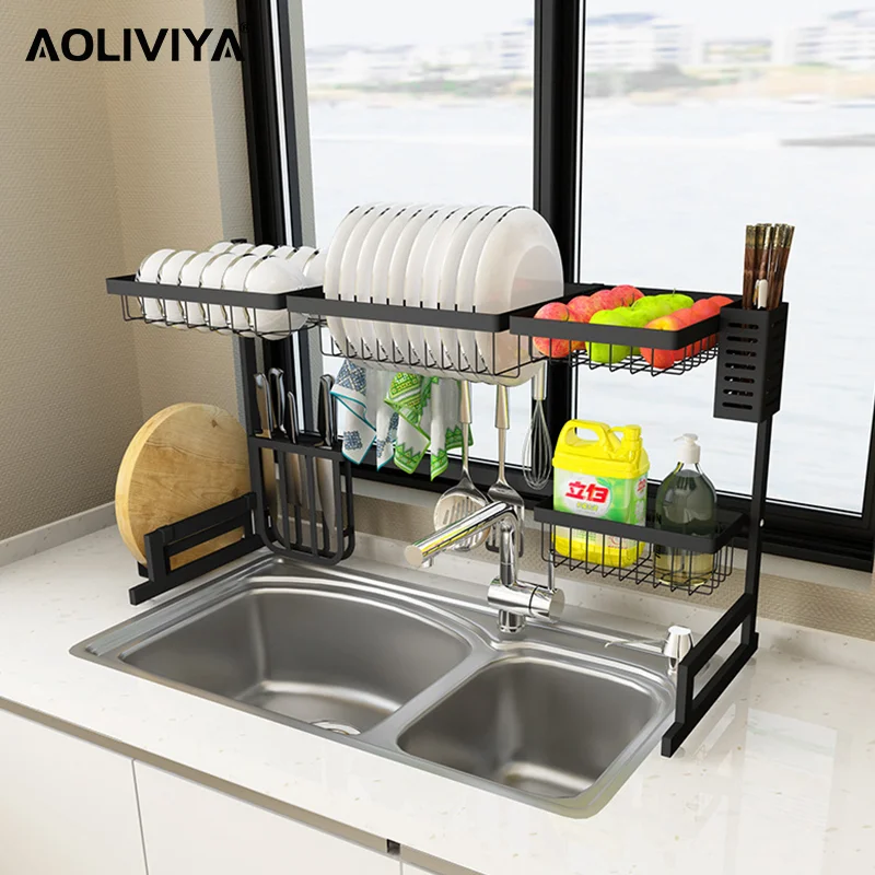 

AOLIVIYA Stainless Steel Sink Above Storage Rack Dish Rack Kitchenware Knife Organizer Pantry Organizer Dish Drying Rack