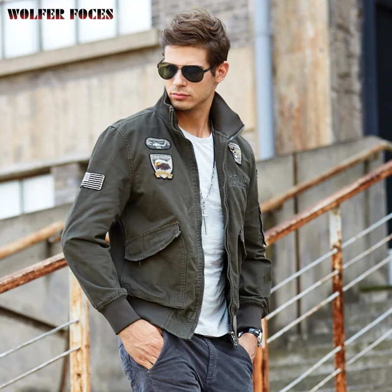 

Spring And Autumn New Air Force No.1 Stand Collar Cotton Large Casual Men's Jacket Military Style Streetwear Hip Hop Hot Sale