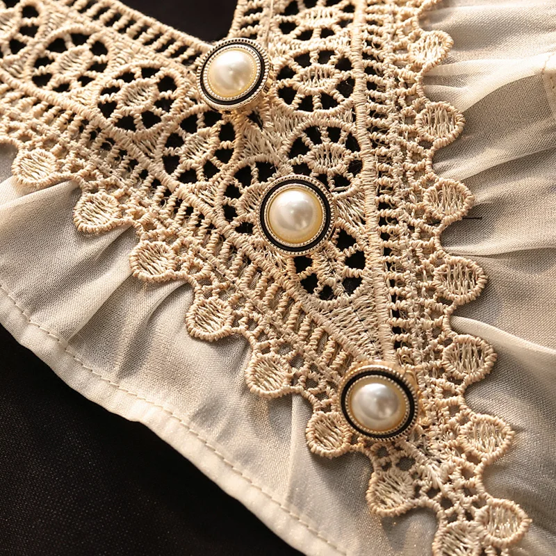 EHQAXIN New Ladies Tops Casual Summer Korean Version Loose V-Neck Lace Stitching Pullover Button Top For Womens L-4XL