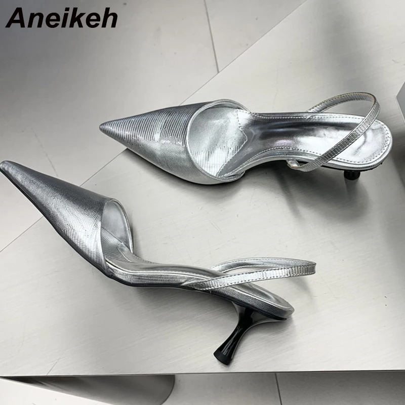 

Aneikeh 2024 Spring Pointed Toe Pumps Ladies Shoes Slingback Concise Thin High Heel Slip-On Party Office & Career Solid Black