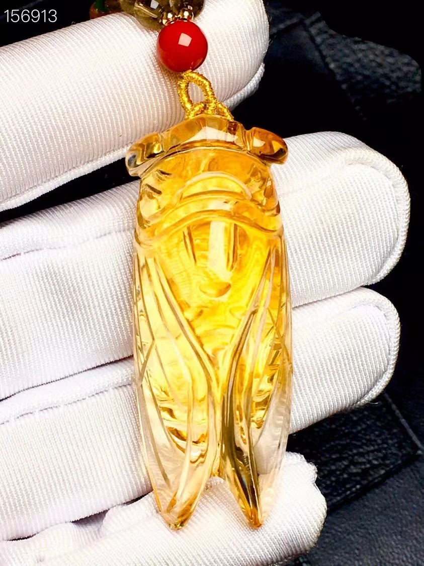 

Genuine Natural Yellow Citrine Quartz Fox Carved Pendant 50.19.17mm Women Jewelry Clear Citrine Beads Necklace AAAAA