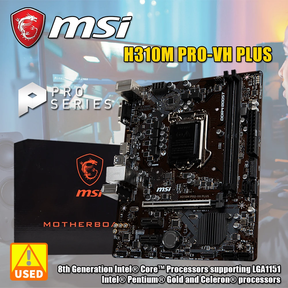 Материнская плата MSI H310M PRO-VH PLUS, набор микросхем Intel H310, разъем LGA 1151, поддерживает Core i7 i5 i3 восьмого поколения Pentium Celeron