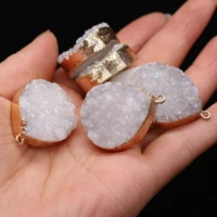 1pc natural crystal druzy watrer drop shape stone charms pendants for necklace earring women jewelry making diy size 26x35mm