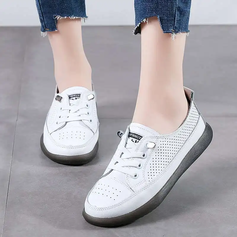 

Breathable Split Leather Women Chunky Sneakers White Shoes Slip-on Mesh Tenis Feminino Zapatos De Mujer Platform Casual Shoes