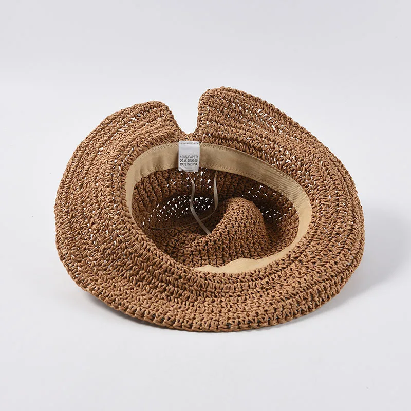 Шляпа женская Соломенная Складная с широкими полями и бантом Панама от солнца