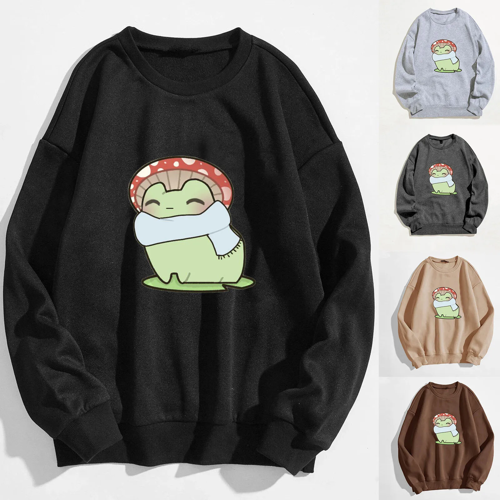 

Женский милый Свитшот группы 1 с лягушкой, кавайная толстовка с капюшоном в виде грибов для девочек-подростков, одежда с капюшоном, потертые ...