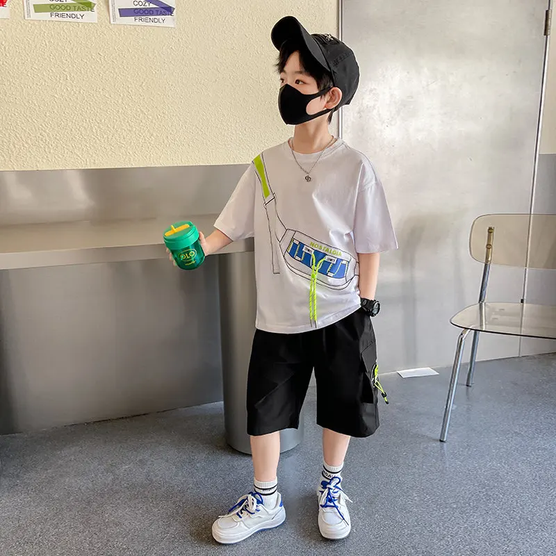 2022 New Boys Clothing Sets Summer Kids Boys Suit T-shirt + Shorts 2 Pieces Suit Kids Teenage For 5 6 8 10 12 14 Years Outfits