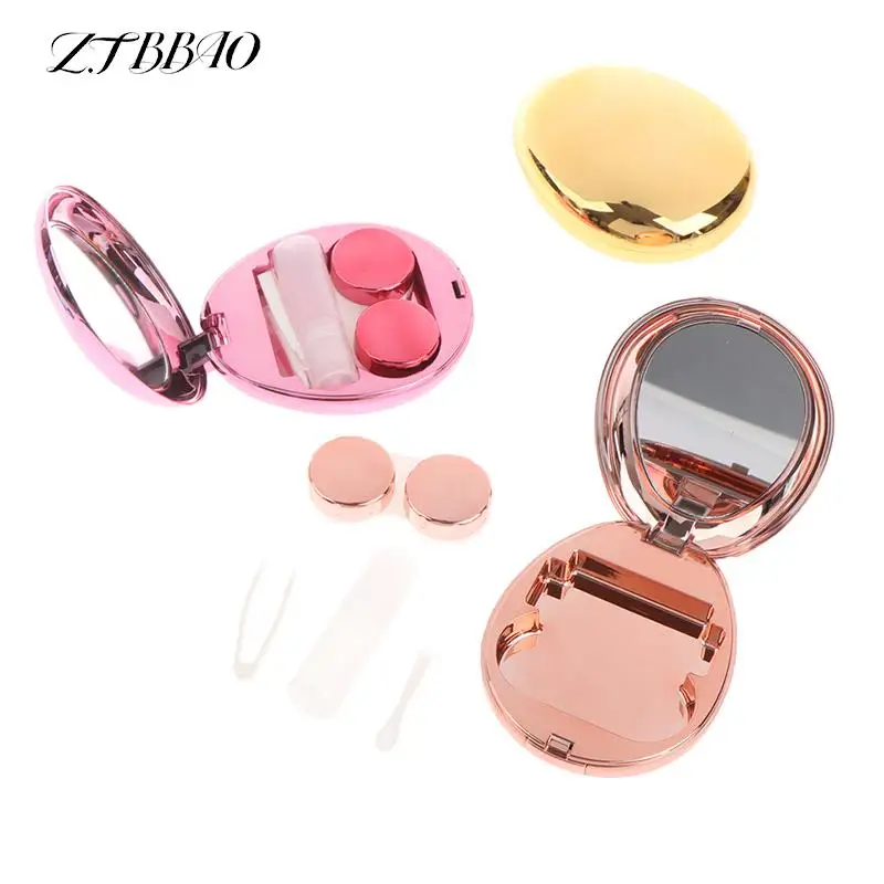

1Set Portable Round Box Cosmetic Contact Lenses Storage Case Cute Solid Color Contact Lens Care Companion Case with Mirror