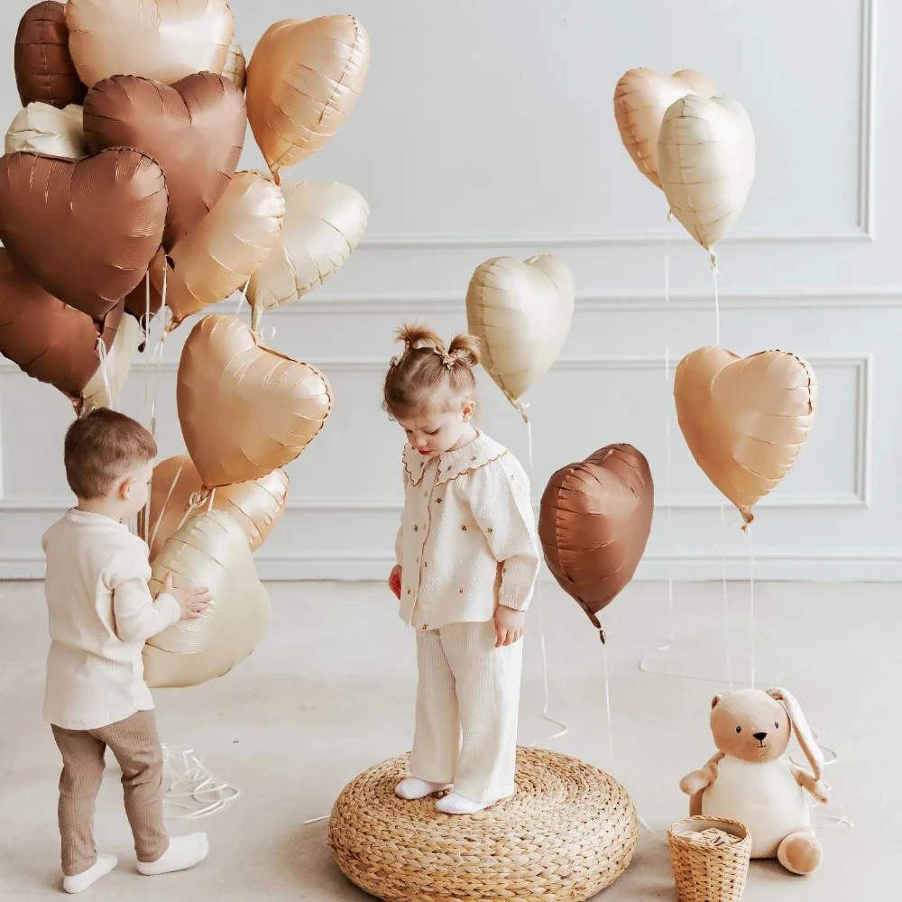 

18inch Cream Heart Aluminum Film Balloon Happy Birthday Party Decorations Wedding Supplies DIY Coffee Brown Beige Air Globos