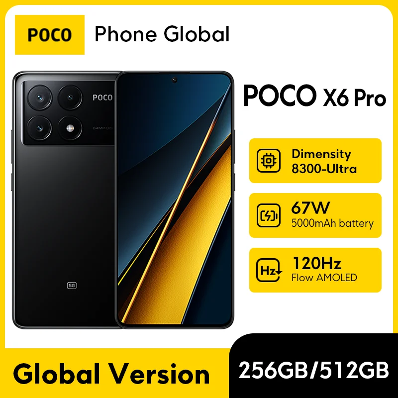 Фото Смартфон POCO X6 Pro 5G, глобальная версия, 256 ГБ/512 ГБ, MTK, 8300-Ultra, 6,67 дюйма, AMOLED-точечный дисплей, камера 64 МП, NFC, 67 Вт, турбо-зарядка №1