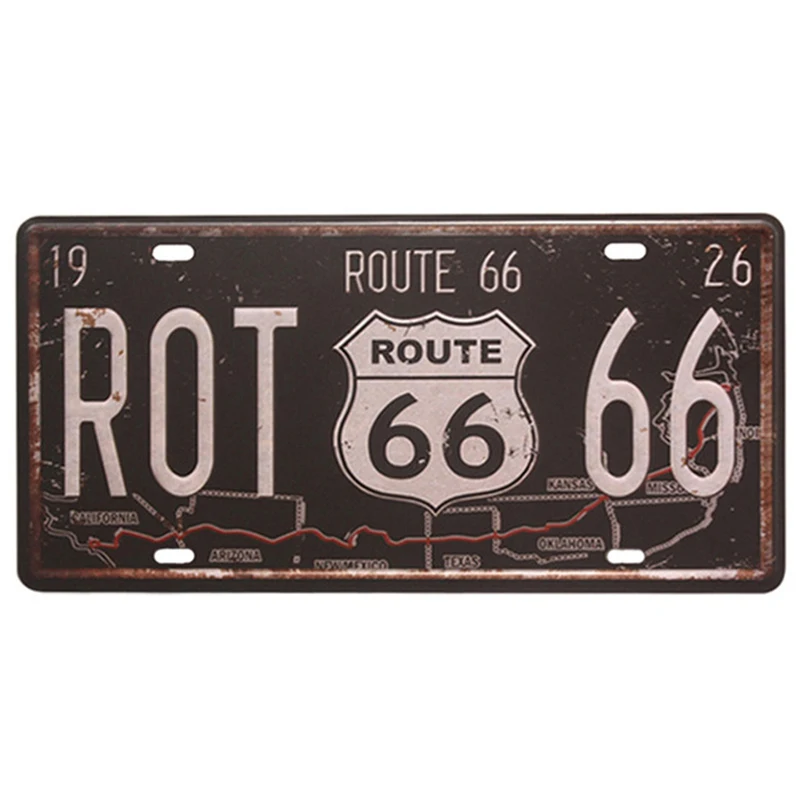 

Rusted Vintage US 66 Route Car Motor Tin Sign Metal Car Number Plate License Bar Cafe Garage Art Poster Wall Tin Plaques Decor