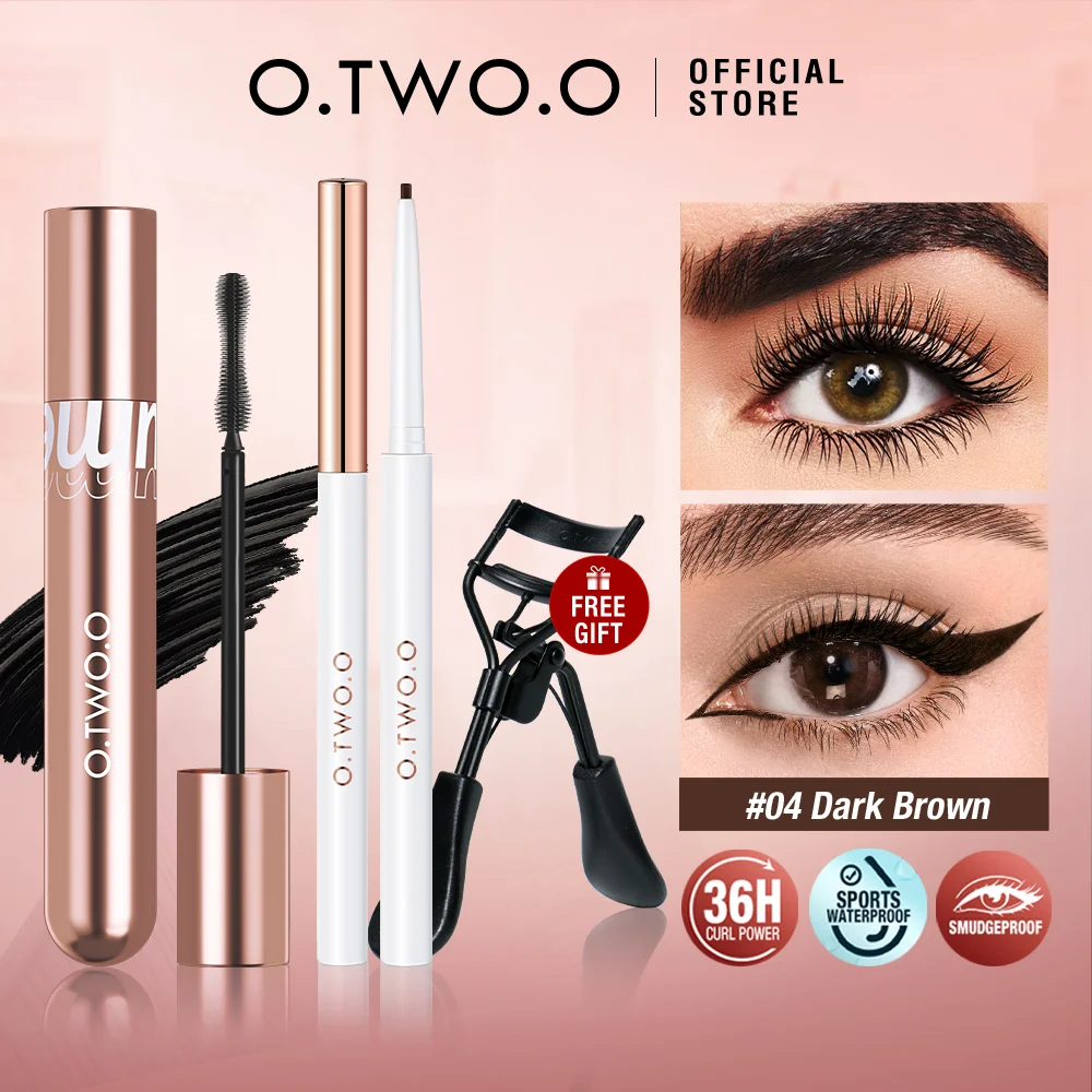 

O.TWO.O 3PCs Makeup Set Mascara 4D Silk Fiber Eyeliner Gel Pencil Eye Liner Pen Long-Lasting with Eyelash Curler Gift Makeup