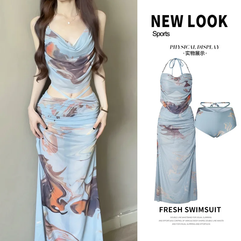 Синий купальник-бикини для девочек женский фиолетовый комплект из трех