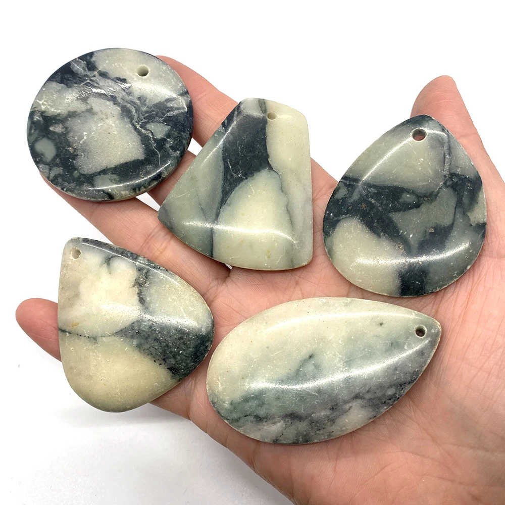 

5pcs Natural Stone Onyx Pendant Necklace Accessories Jewelry Black White Striped Agate Droplets DIY Charm Jewelry Supplies