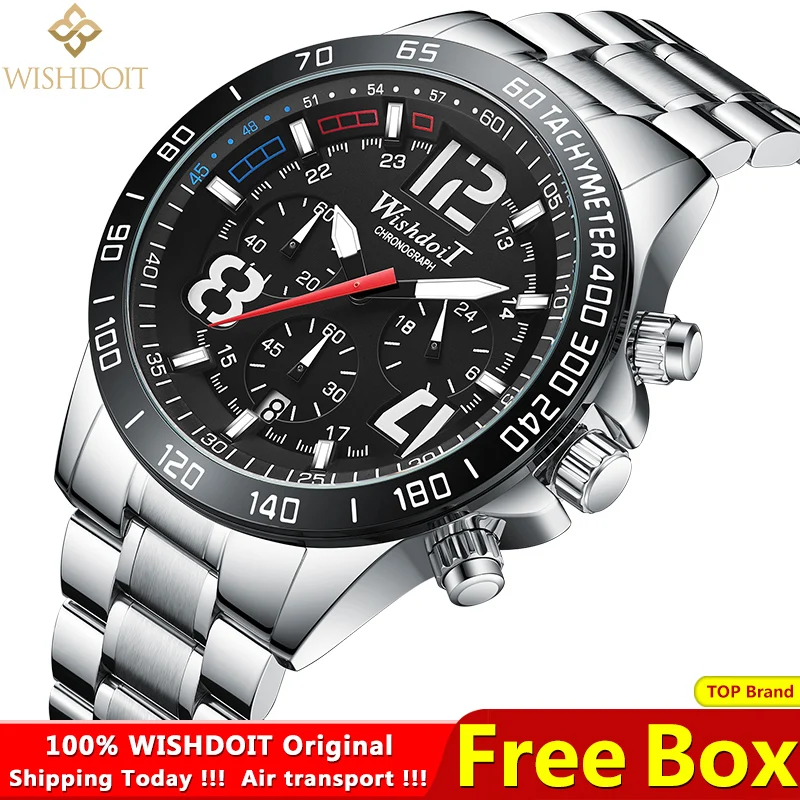 

WISHDOIT 2022 New Fashion Men Watch Calendar Stainless Steel Top Brand Luxury Sports Chronograph Quartz Watch Relogio Masculino