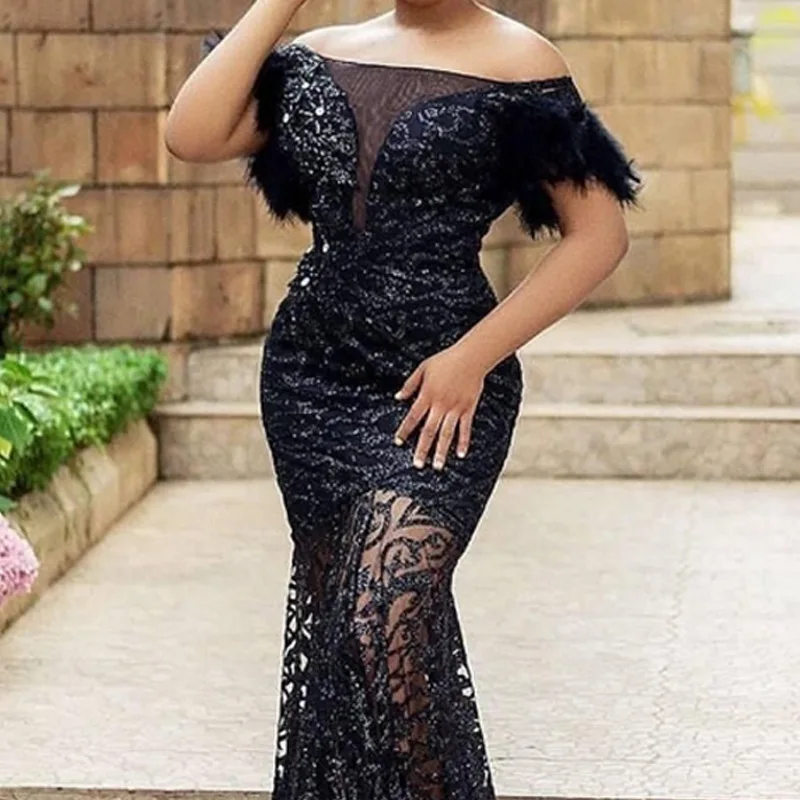Plus Size Evening Sequin Dress Mesh See Through Clothing Female Luxury Elegant Robe 2023 Summer Women Trendy Party New In Dress