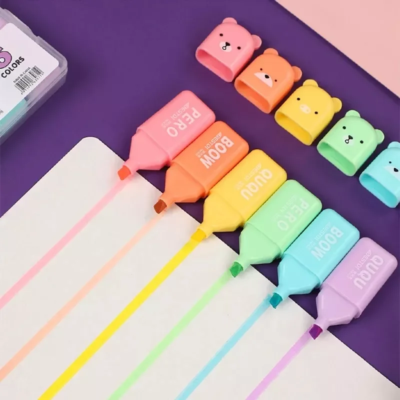 

Bear Mini Fluorescent Highlighter Pen Kawaii Marker Pens Oblique Tip Highlighters Stationery School Office Supplies