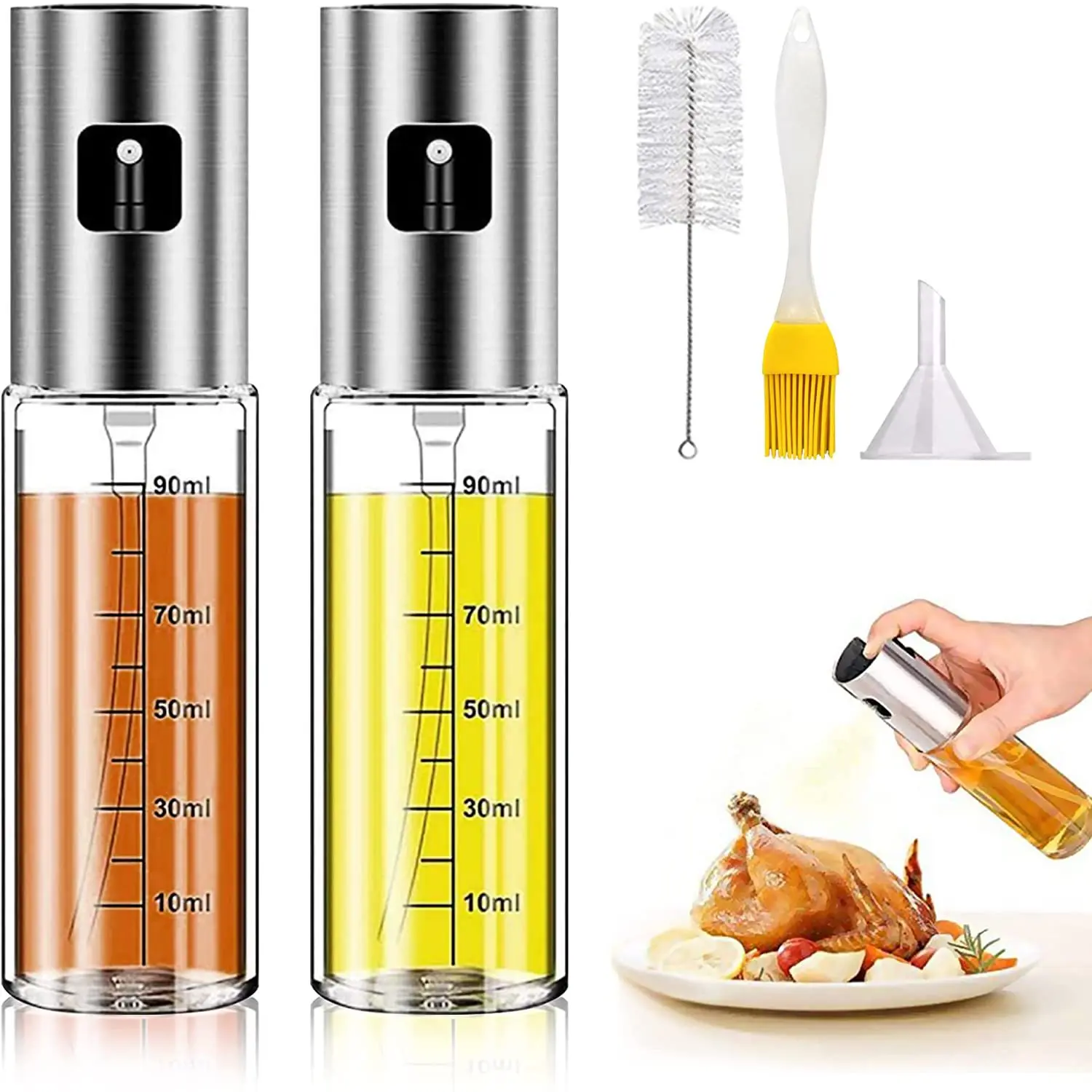 Oil Dispenser BBQ Cooking Olive Oil Sprayer with Scale Press-on Barbecue Spray Glass Oil Bottle Kitchen Baking Vinegar Bottle