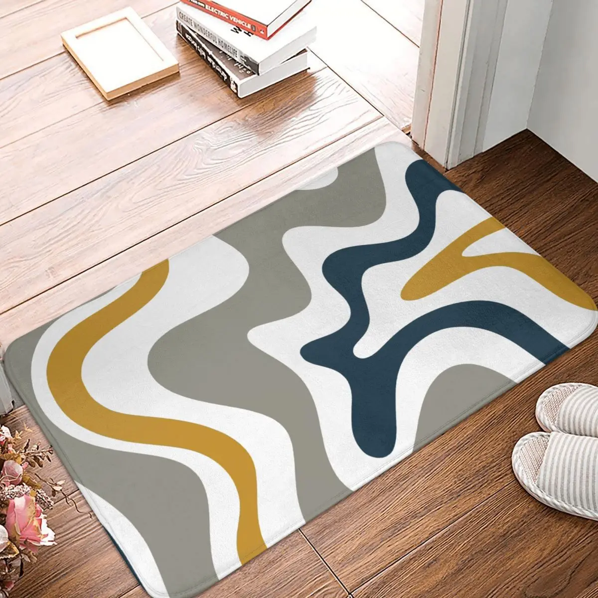 

Swirl Pattern Non-slip Doormat Liquid Contemporary Bath Kitchen Mat Outdoor Carpet Flannel Modern Decor