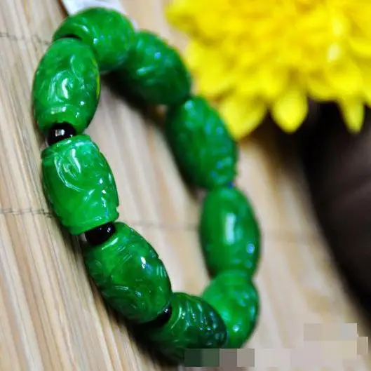 

Natural Green Jades Bracelet Men Women Emerald Bangles Fine Jewelry Genuine Myanmar Jadeite Hand Carved Stone Beads Bracelets