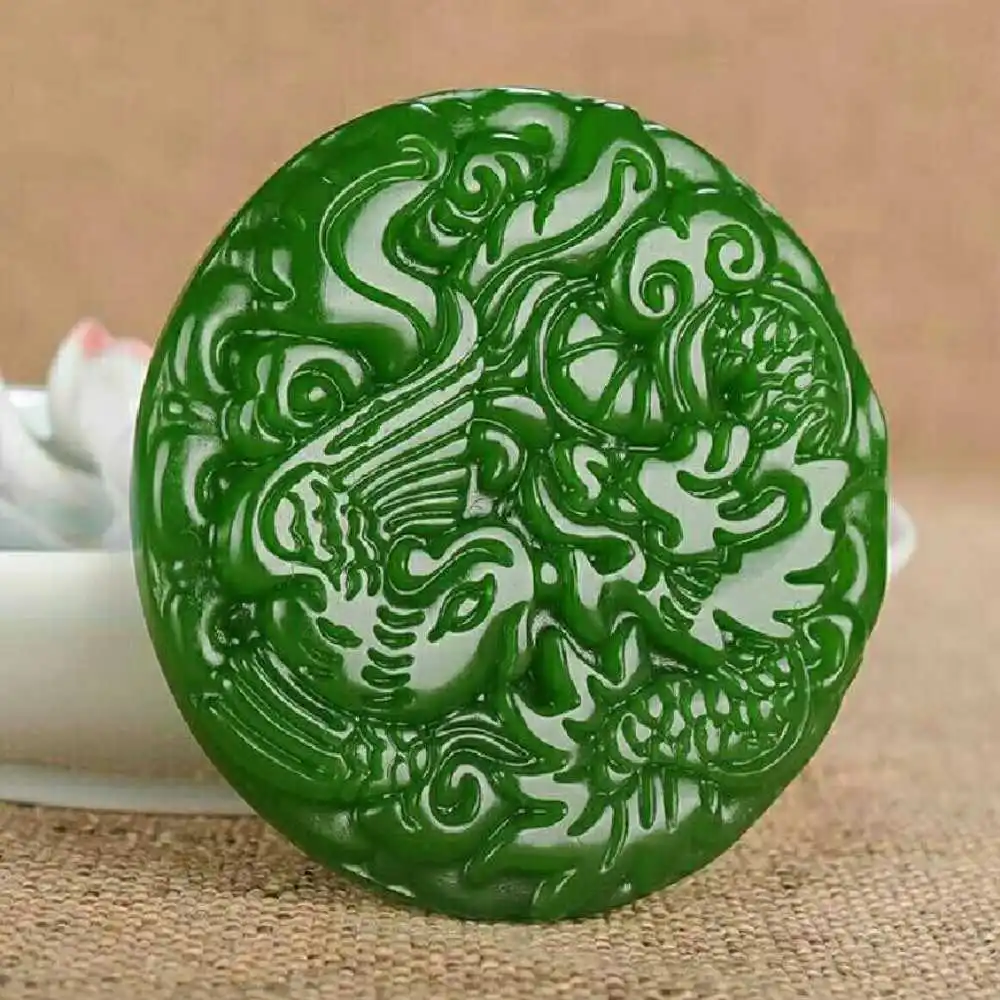 

Natural Green jade sculpture chalcedony dragon and phoenix pendant Chakra Dragon Crystal Beads Chain Jewelry Unisex Wholesale