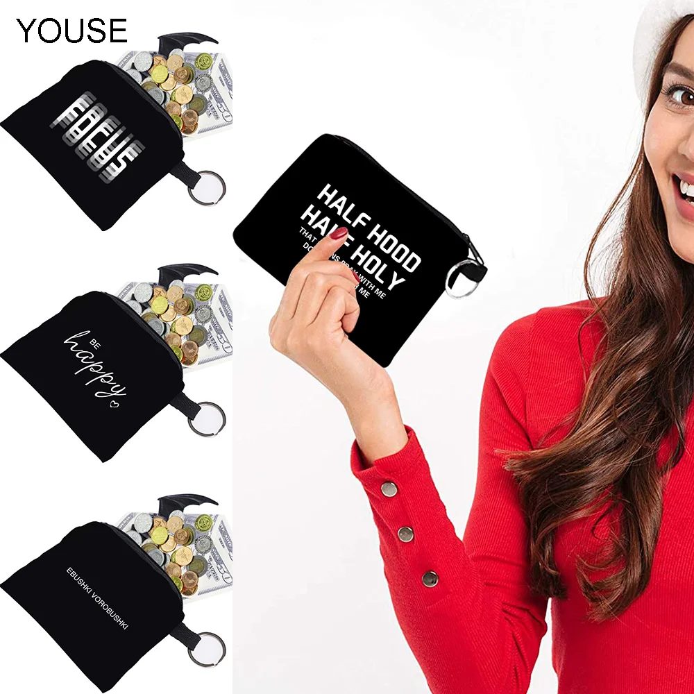 

Women Canvas Purse Card Key Purse Pouch Children Text Pattern Small Organizer Bag Zipper Coin Purse Card Holder Wallet Bag Case